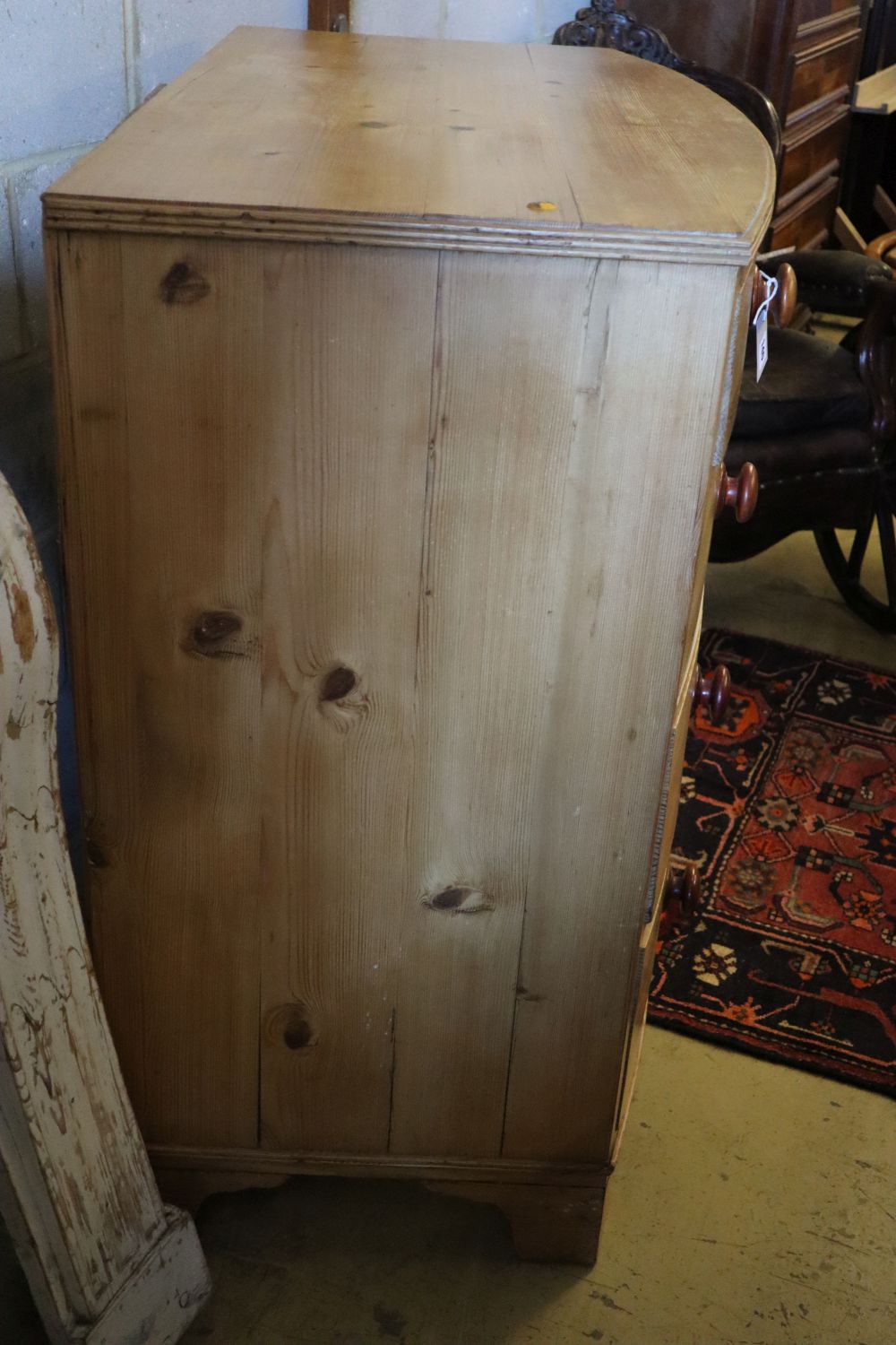 A Victorian pine bowfront chest, width 107cm, depth 58cm, height 104cm